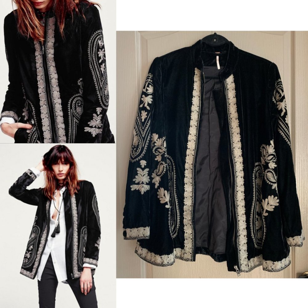 RARE Free People Black Embroidered Jacket